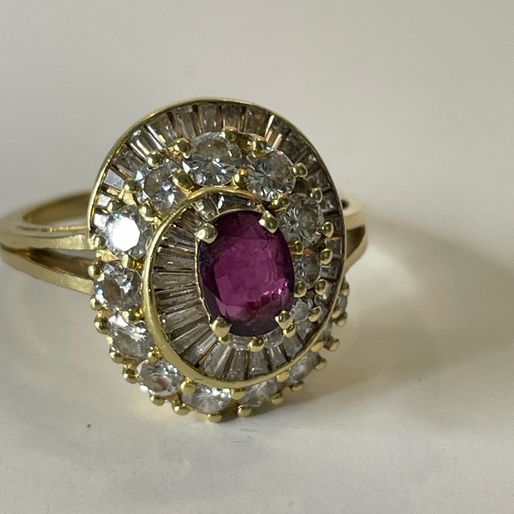 Vintage 14k Gold Cocktail Ring Diamonds  Ruby Swirl Estate Appraisal $4,995 Sz 9